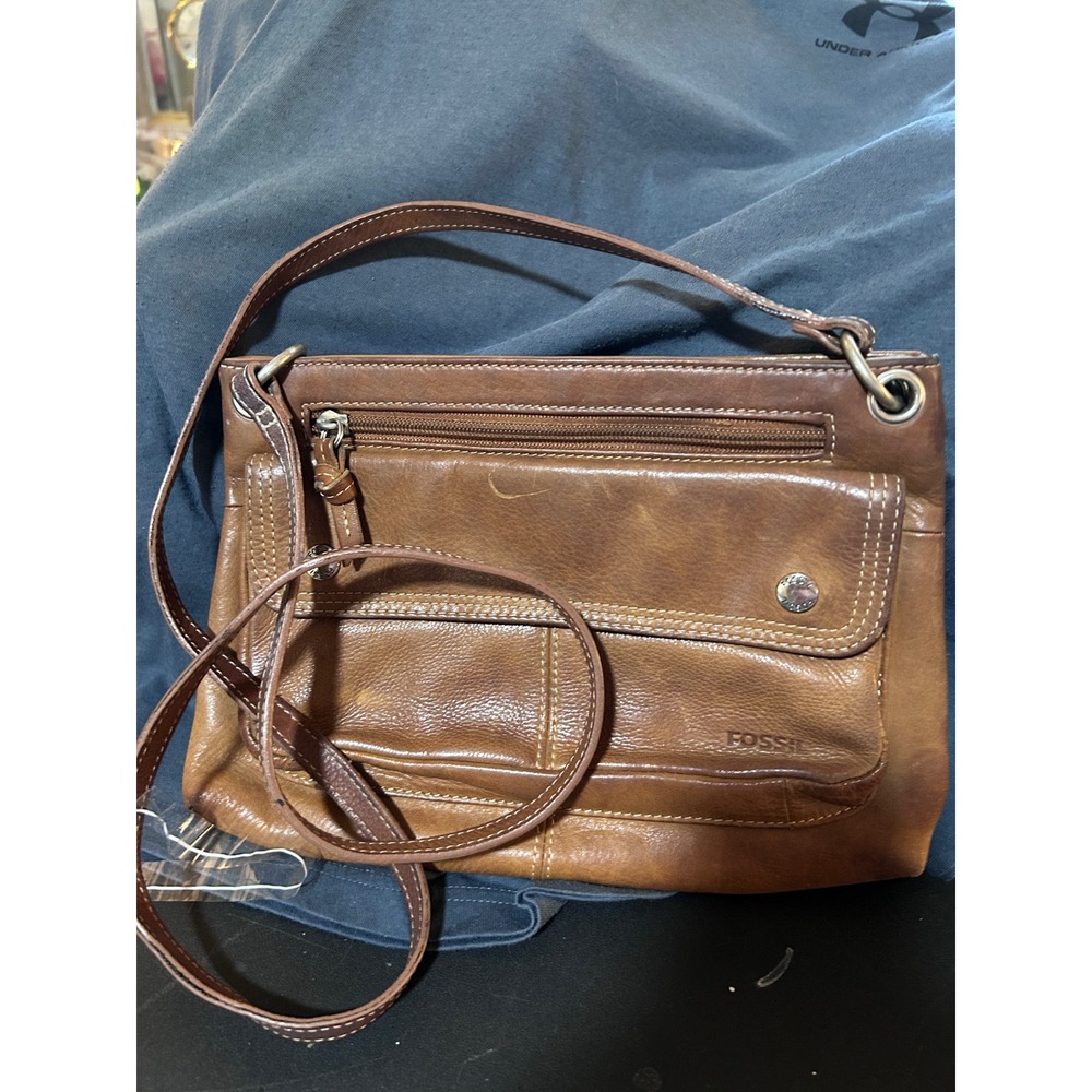 Fossil Brown Leather Crossbody Purse Bag Flap Pocket Adjustable‎ Strap